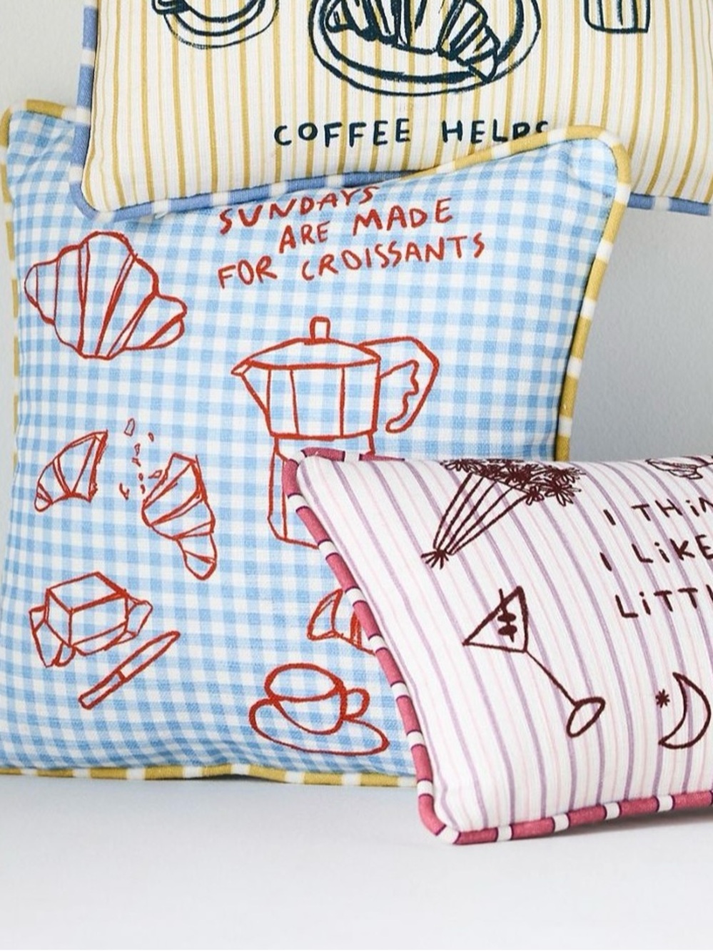 New! NWT Anthropologie dduende studio cafe Icon cotton pillow in croissants